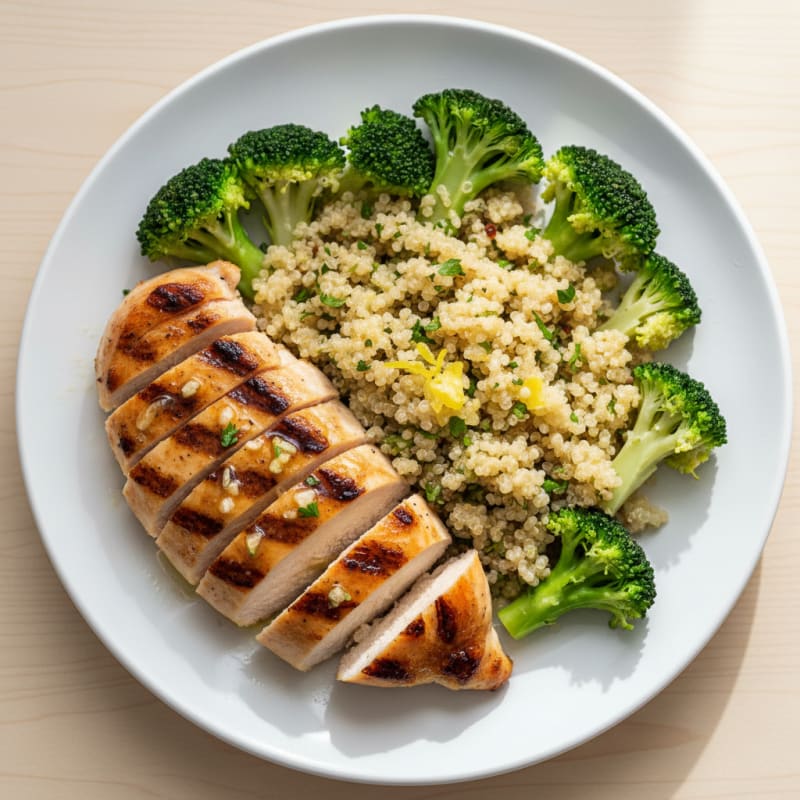 Grilled Chicken Breast with Quinoa and Steamed Broccoli