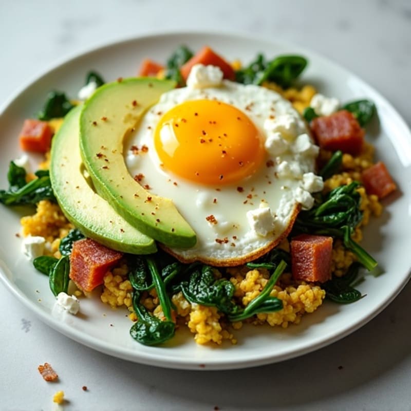 Egg White and Spinach Scramble with Turkey Bacon