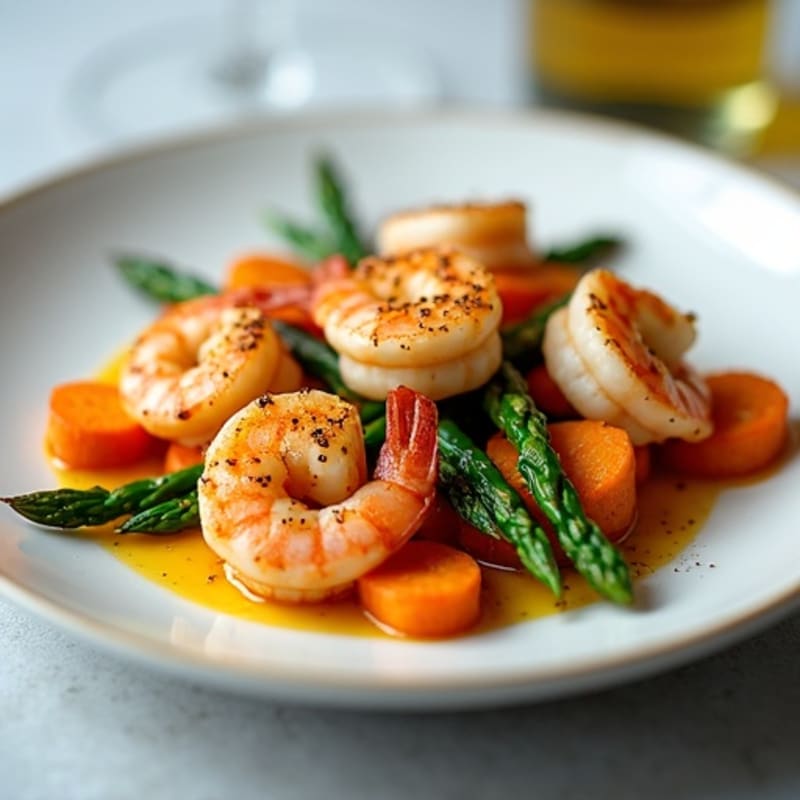 Seared Shrimp with Roasted Sweet Potato and Asparagus
