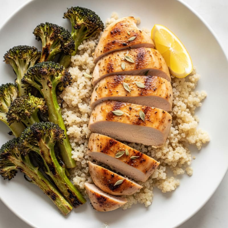 Grilled Chicken Breast with Quinoa and Roasted Broccoli