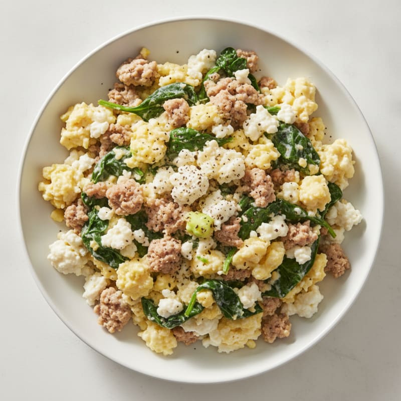 Cottage Cheese Scramble with Turkey and Spinach
