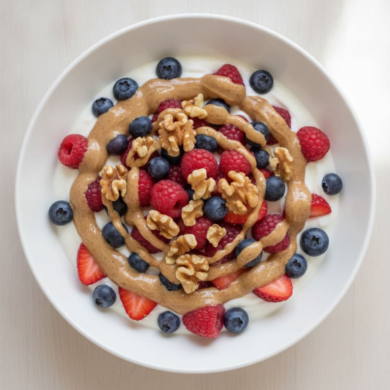 Greek Yogurt Bowl with Almond Butter and Mixed Berries