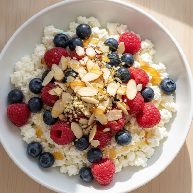 Cottage Cheese and Berry Protein Bowl with Almonds