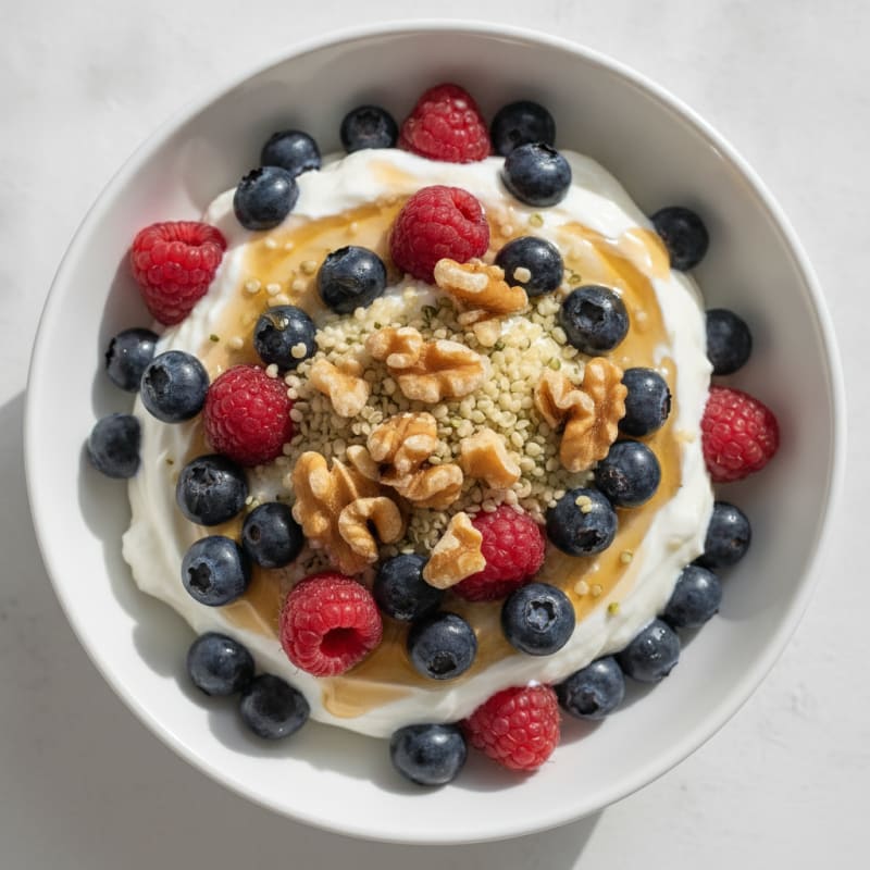 Creamy Greek Yogurt Parfait with Mixed Berries and Hemp Seeds
