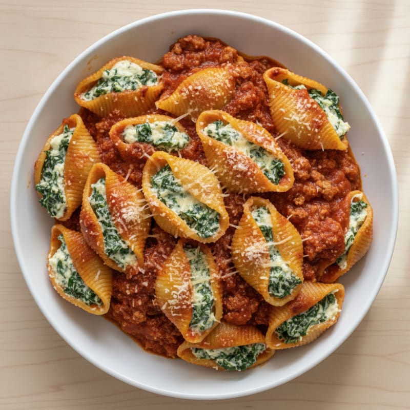 Spinach Ricotta Stuffed Shells with Marinara