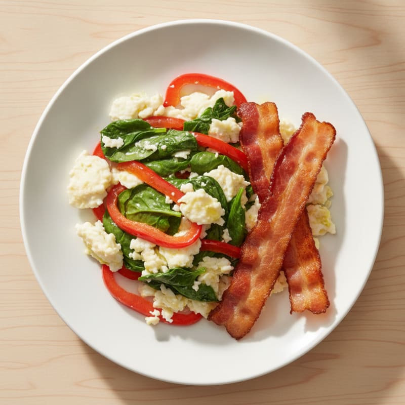 Egg White Veggie Scramble with Turkey Bacon