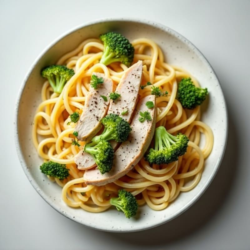 Creamy Chicken and Broccoli Carbonara with Whole Wheat Spaghetti