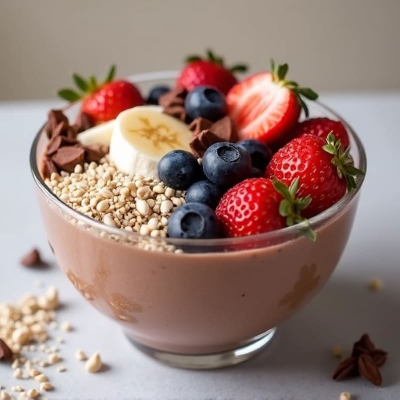 Creamy Chocolate Protein Smoothie Bowl with Berries and Seeds