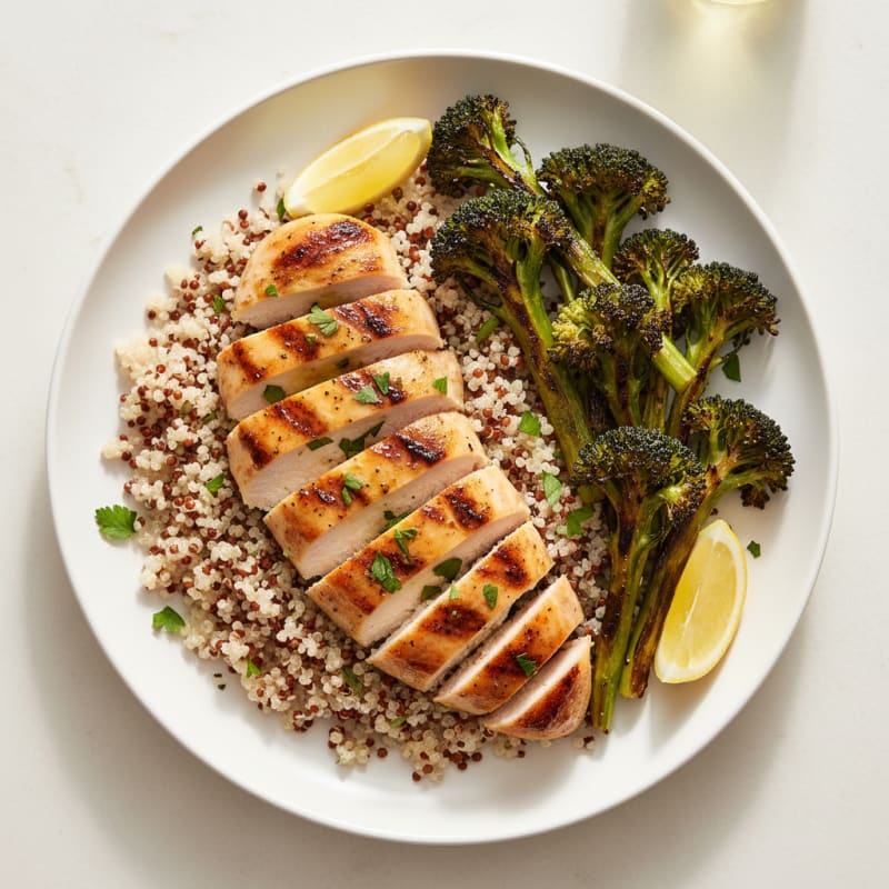 Grilled Chicken Breast with Quinoa and Roasted Broccoli