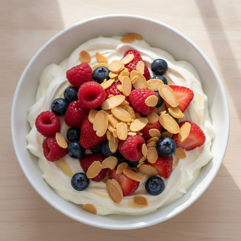 Creamy Greek Yogurt Protein Bowl with Mixed Berries and Almonds