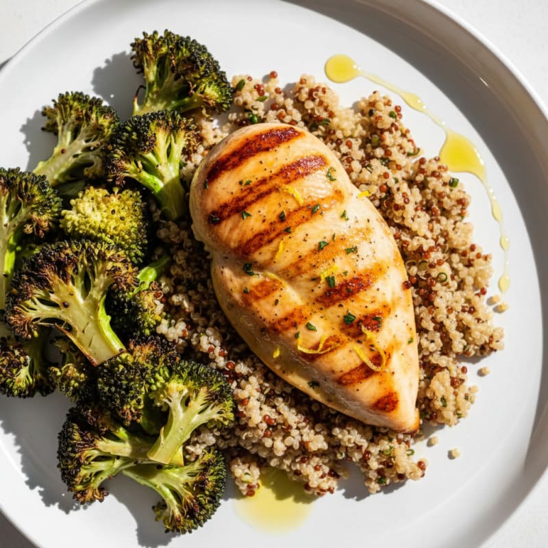 Grilled Chicken Breast with Roasted Broccoli and Quinoa
