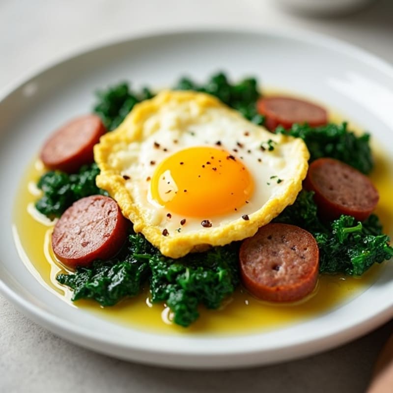 Egg White Scramble with Turkey Sausage and Sautéed Spinach