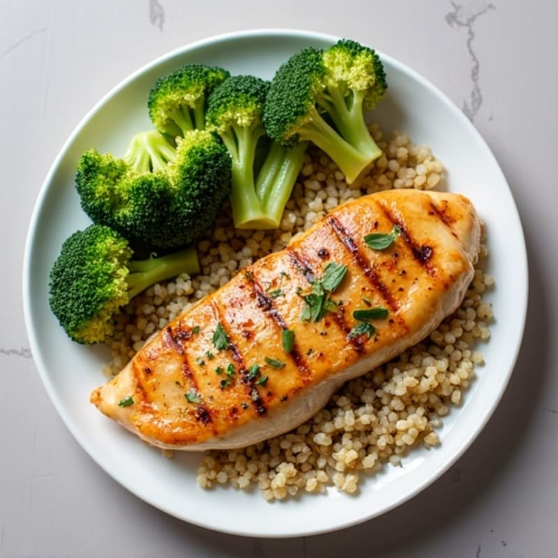 Grilled Chicken Breast with Quinoa and Roasted Broccoli