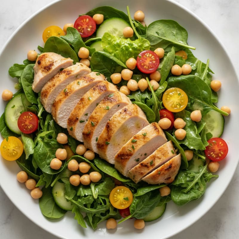 Grilled Turkey Breast Salad with Chickpeas and Cherry Tomatoes