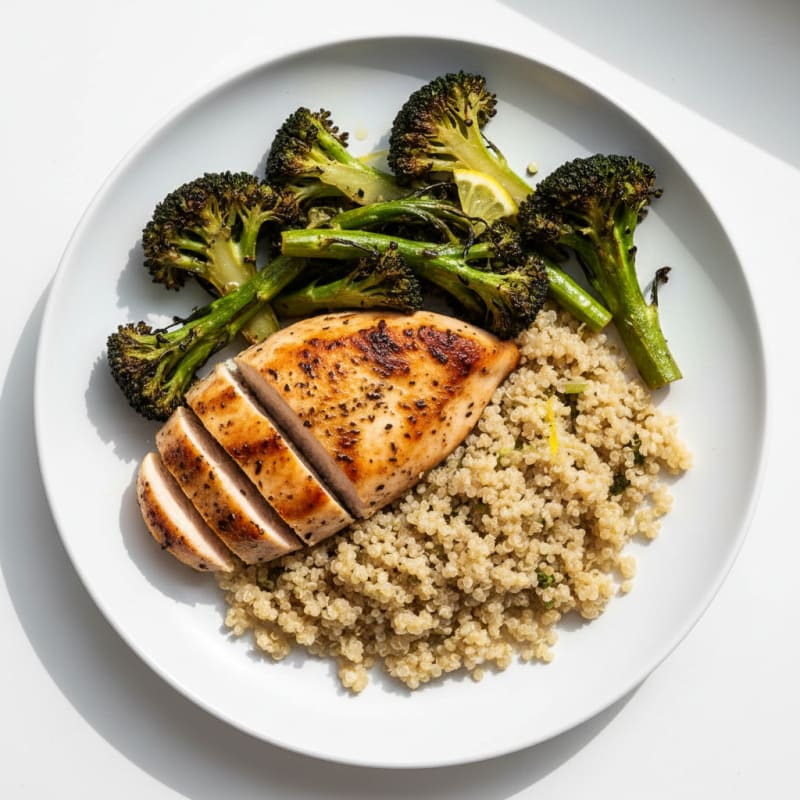 Grilled Chicken Breast with Quinoa and Roasted Broccoli