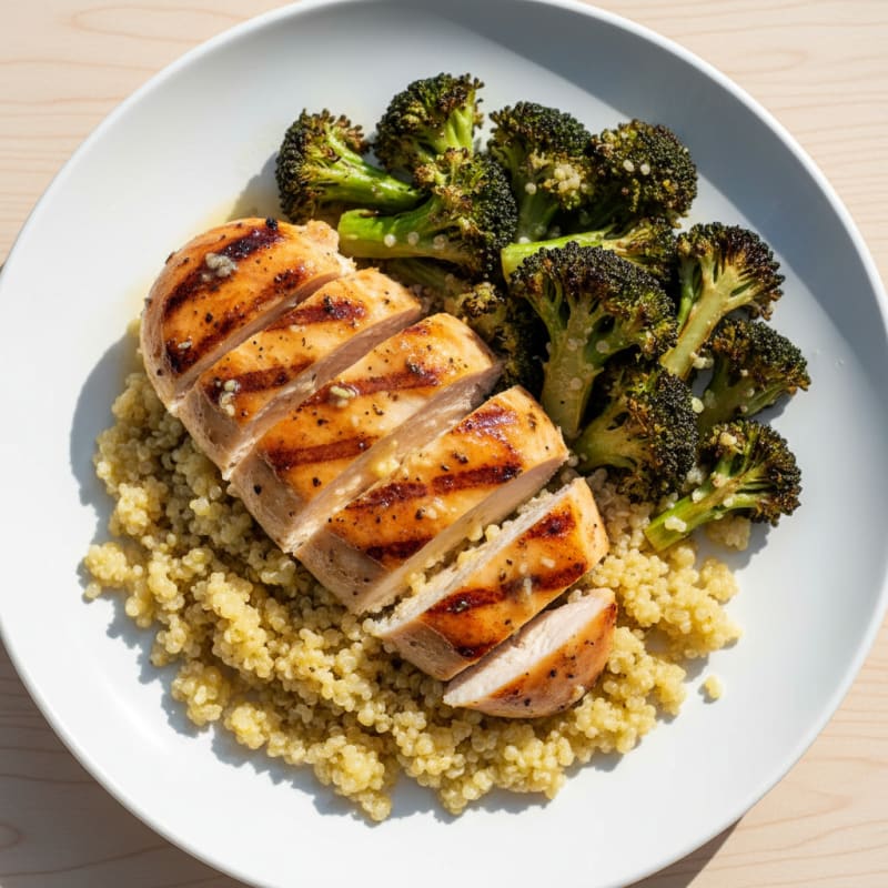 Grilled Chicken Breast with Quinoa and Roasted Broccoli