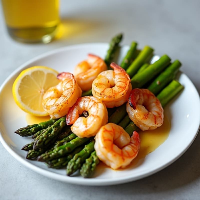 Lemon Garlic Pan-Seared Shrimp with Roasted Asparagus