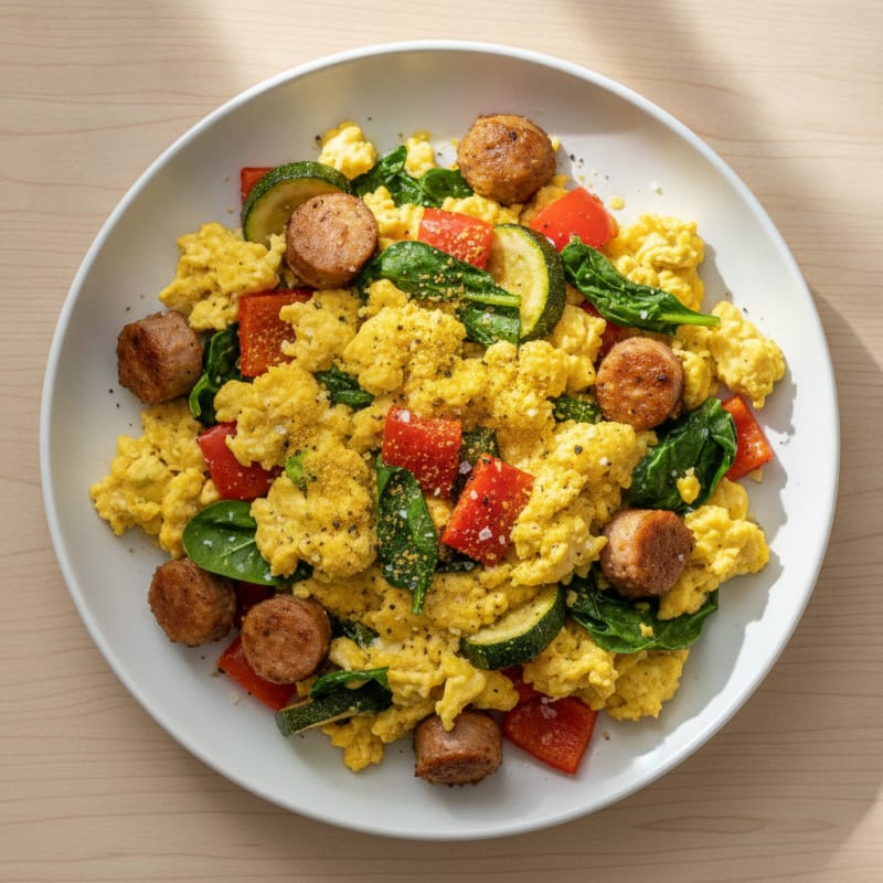 Hearty Scrambled Eggs with Roasted Vegetables