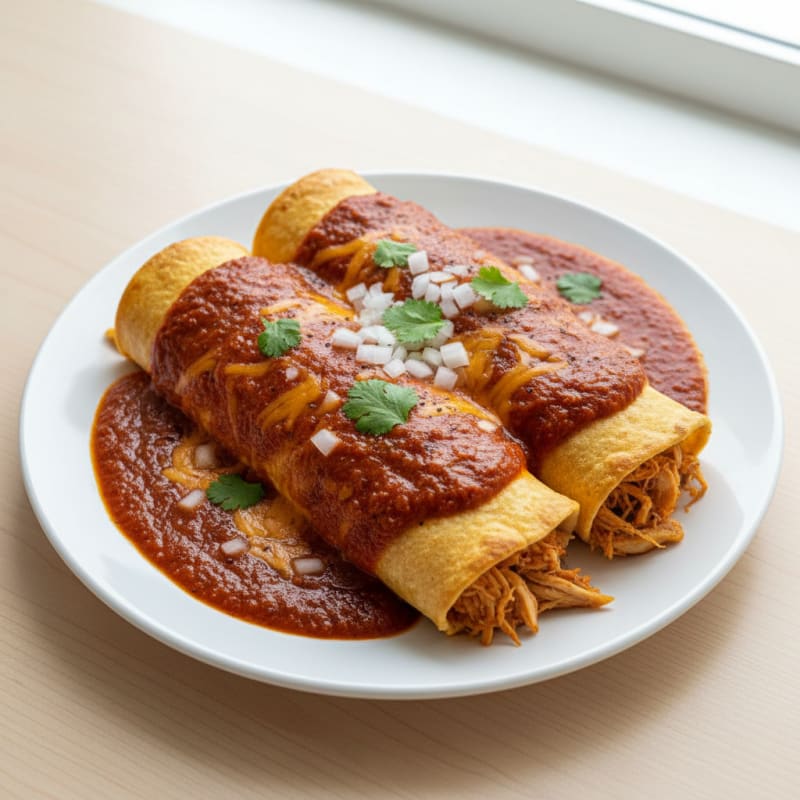 Chicken and Cheese Enchiladas with Red Sauce