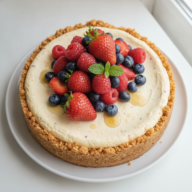 Creamy Greek Yogurt Protein Cheesecake with Fresh Berries