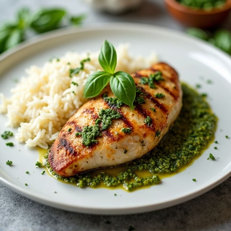 Herb-Pesto Chicken with Garlic Rice