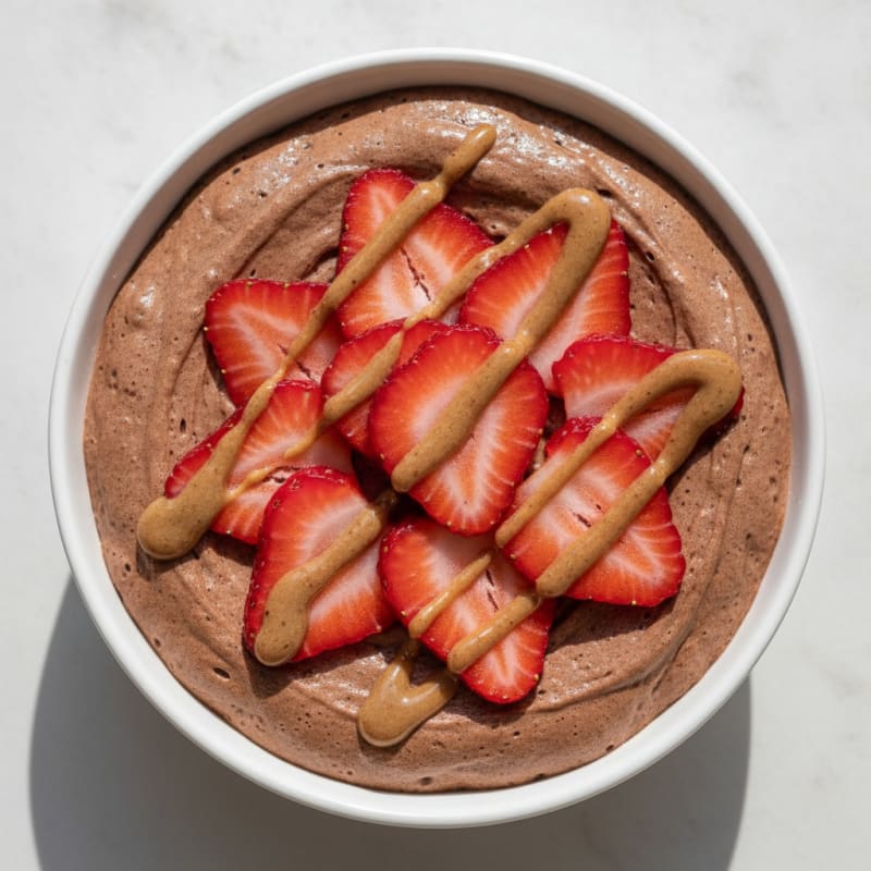 Chocolate Protein Mousse with Sliced Strawberries