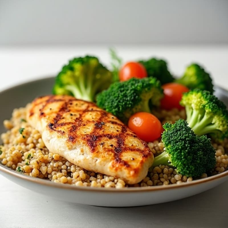 Grilled Chicken Breast with Quinoa and Roasted Broccoli