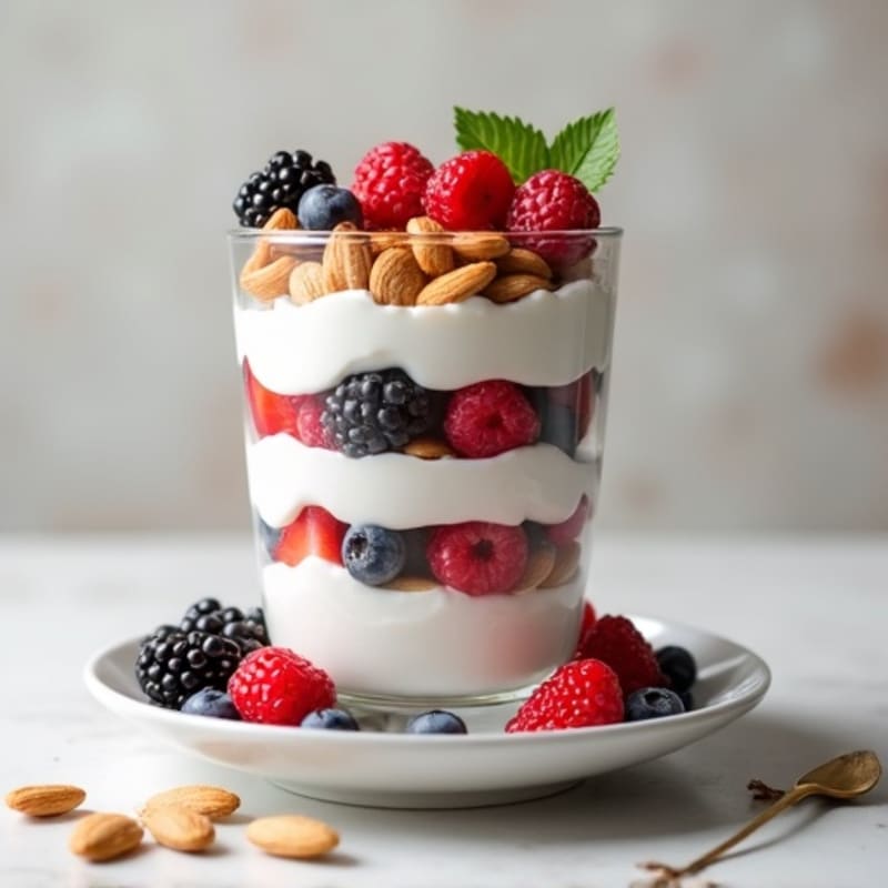 Greek Yogurt Protein Parfait with Mixed Berries and Almonds