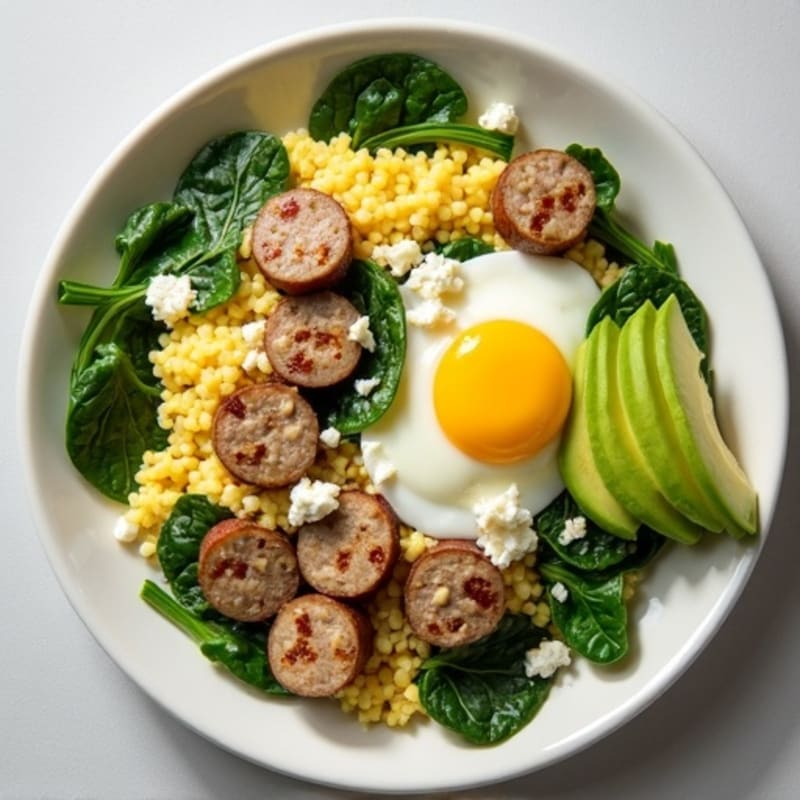 Egg White and Turkey Sausage Scramble with Spinach and Feta