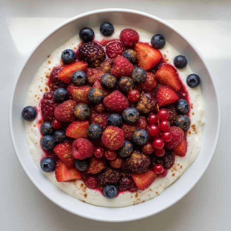 Greek Yogurt Protein Pudding with Mixed Berries