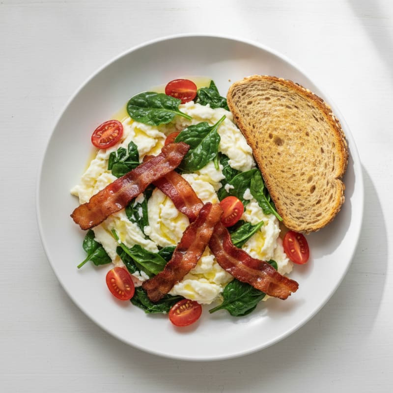 Egg White Scramble with Spinach and Turkey Bacon