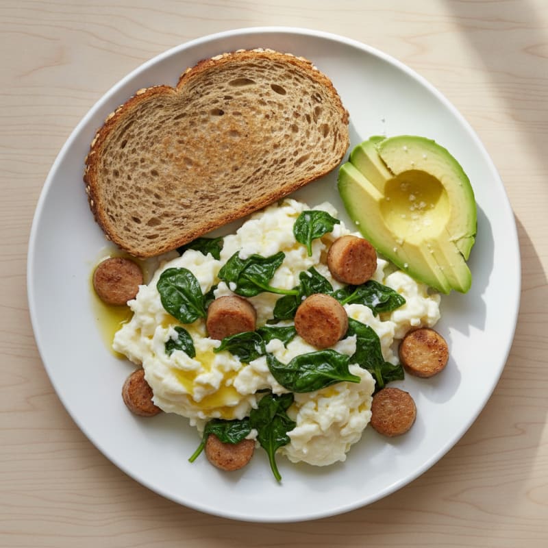 Egg White Scramble with Turkey Sausage and Spinach
