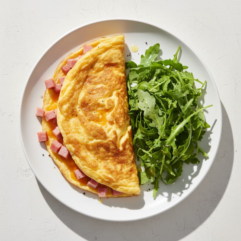 Golden Ham and Cheese Omelet with Zesty Side Salad