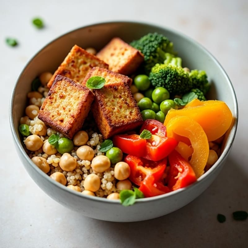 Crispy Baked Tofu with Roasted Vegetable Buddha Bowl
