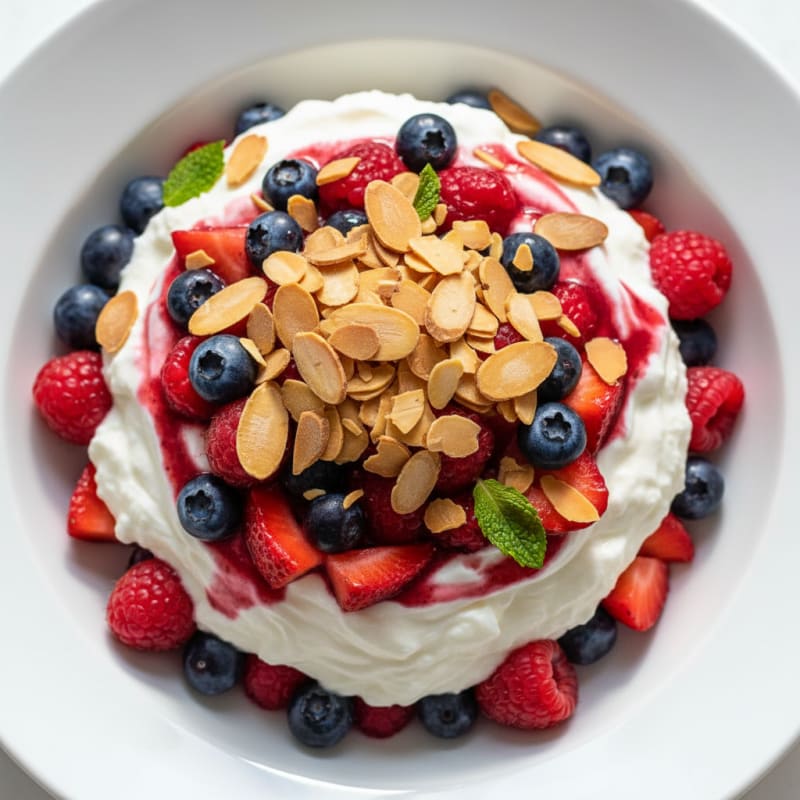 Greek Yogurt Protein Parfait with Mixed Berries and Almonds