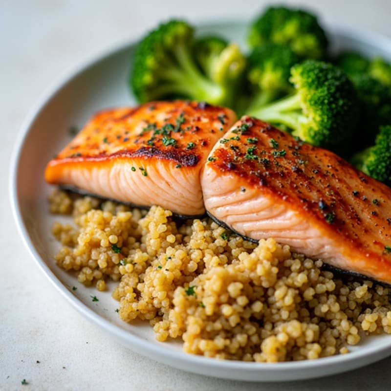 Grilled Salmon with Quinoa and Steamed Broccoli