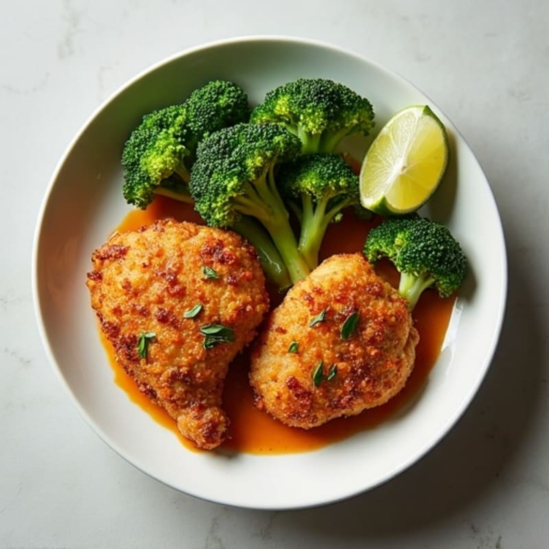 Crispy Curry Leaf Chicken Thighs with Bang Bang Broccoli