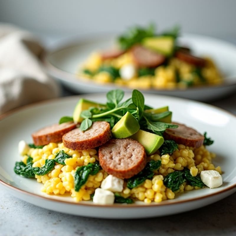 Egg White and Turkey Sausage Scramble with Sautéed Spinach