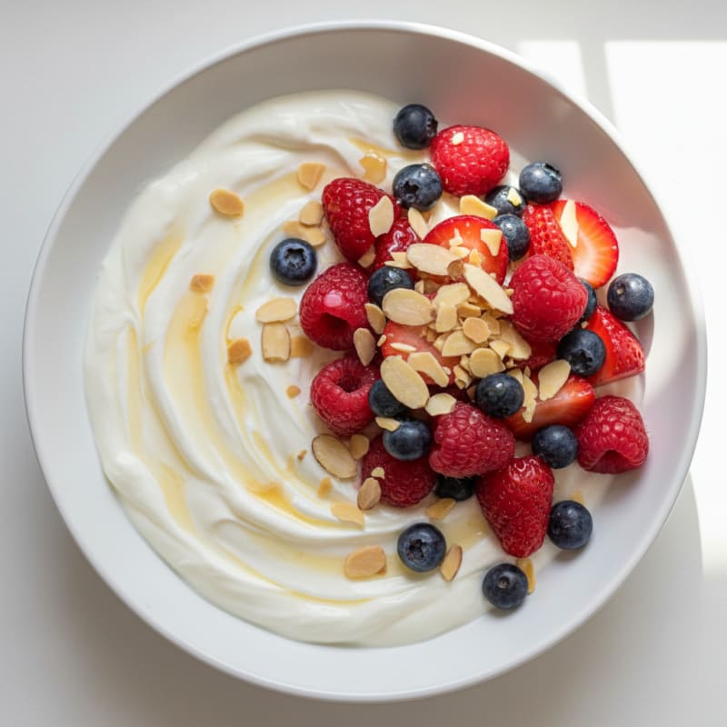 Greek Yogurt Protein Parfait with Mixed Berries and Almonds