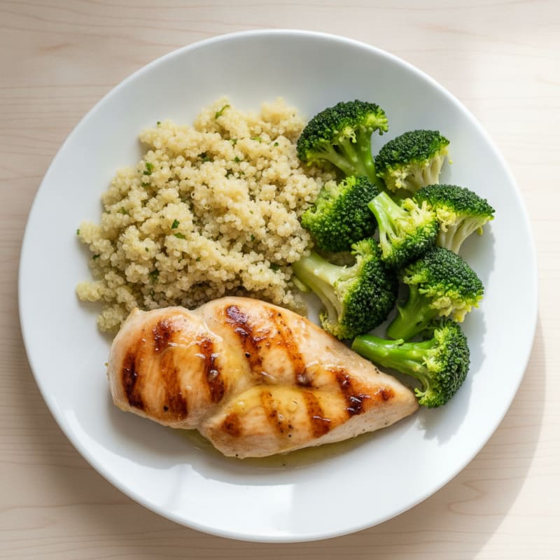 Grilled Chicken Breast with Quinoa and Steamed Broccoli