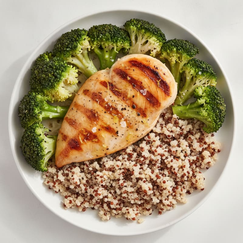 Grilled Chicken Breast with Quinoa and Steamed Broccoli