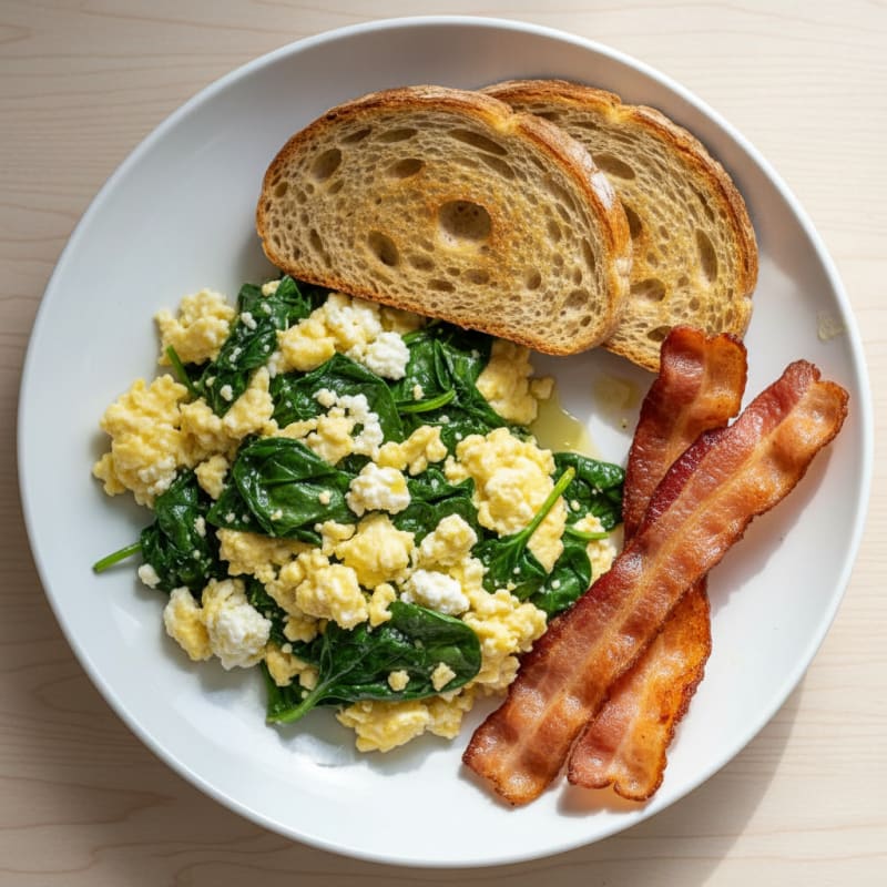 Cottage Cheese Scramble with Spinach and Turkey Bacon