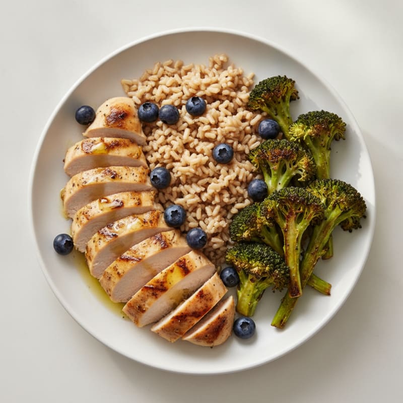 Grilled Chicken Breast with Brown Rice and Roasted Broccoli