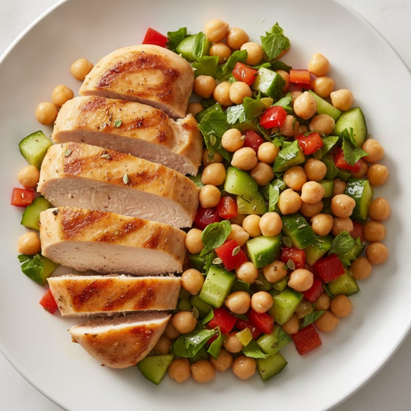 Grilled Chicken Breast with Crunchy Chickpea Salad