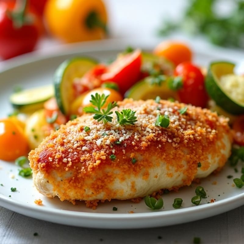 Healthy Crispy Chicken Parmesan with Roasted Vegetables