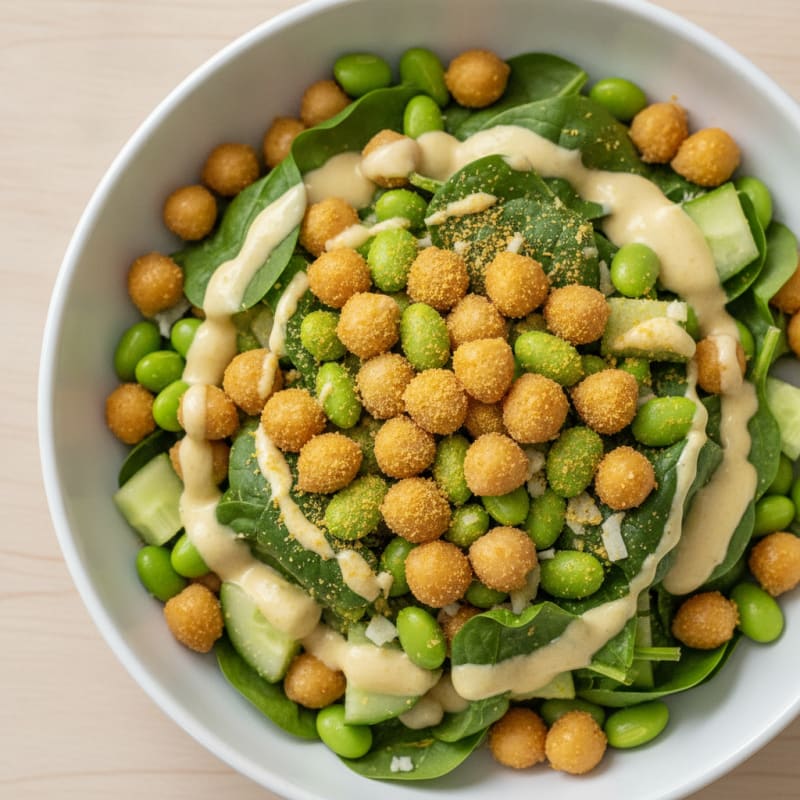Chickpea and Edamame Protein Salad with Lemon Tahini Dressing