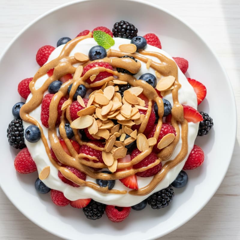 Greek Yogurt Protein Parfait with Almond Butter and Berries