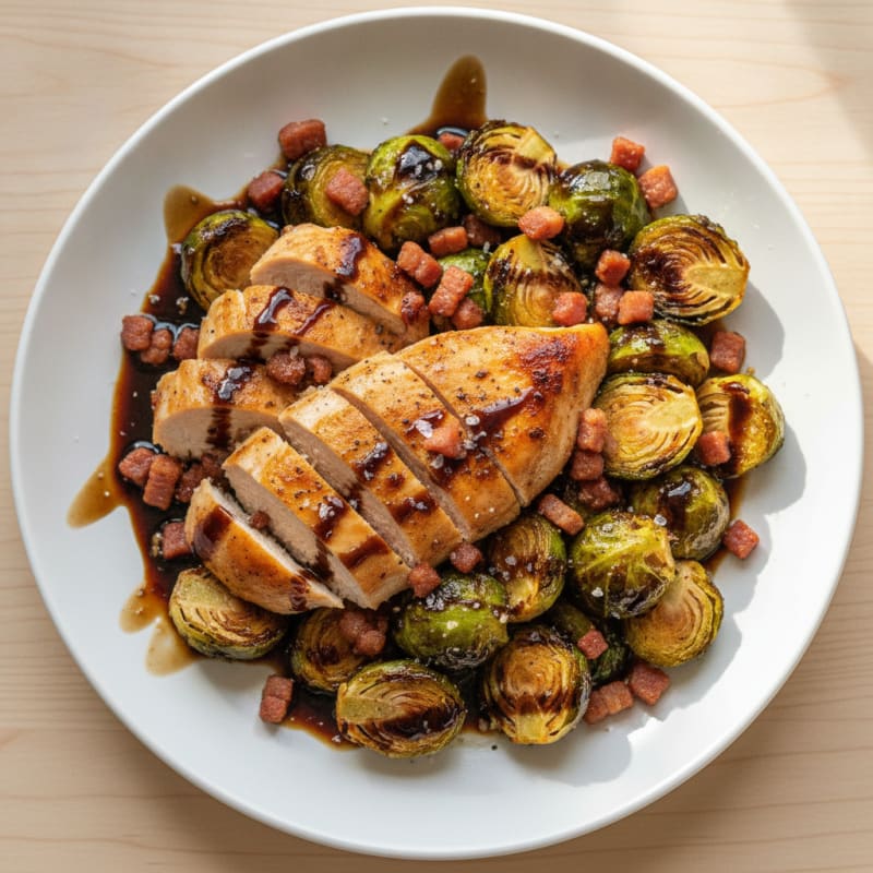 Balsamic-Glazed Brussels Sprouts with Pancetta and Chicken