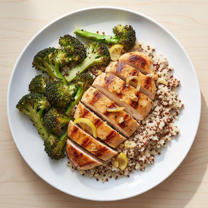 Grilled Lemon Garlic Chicken Breast with Quinoa and Roasted Broccoli