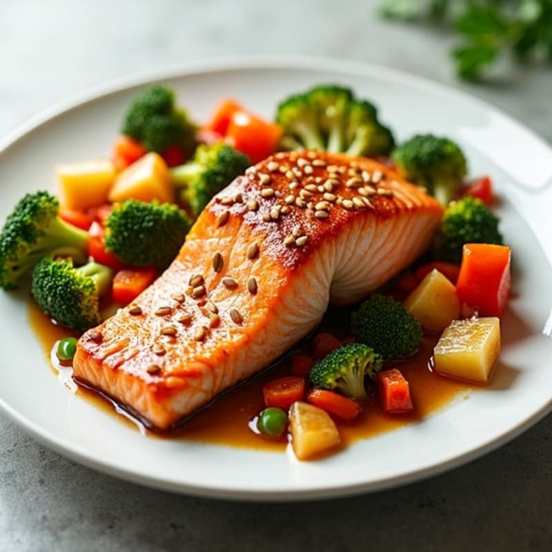 Ginger-Sesame Glazed Salmon with Crispy Vegetables
